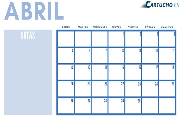 calendario mensual para imprimir abril