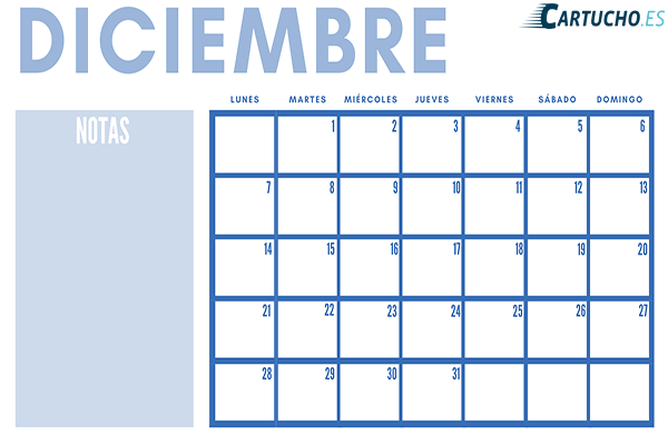 calendario mensual para imprimir diciembre