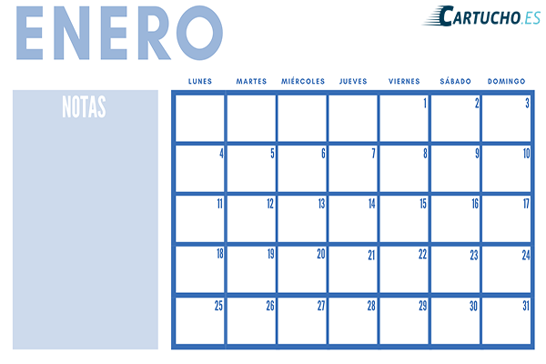 calendario mensual para imprimir enero