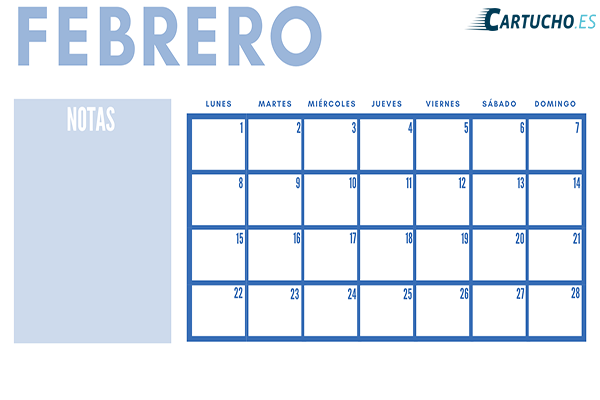 calendario mensual para imprimir febrero