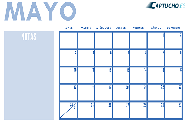 calendario mensual para imprimir mayo