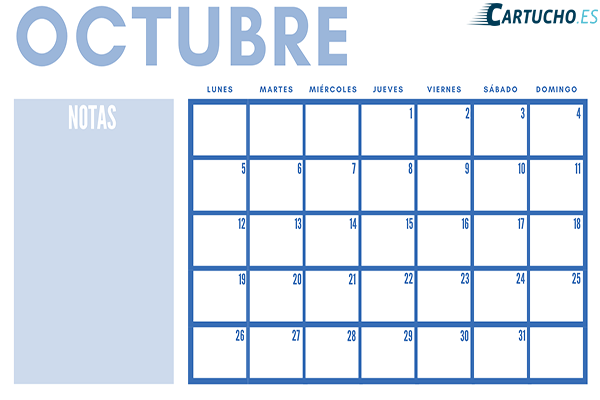 calendario mensual para imprimir octubre