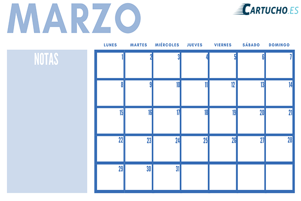 calendario mensual para imprimir marzo