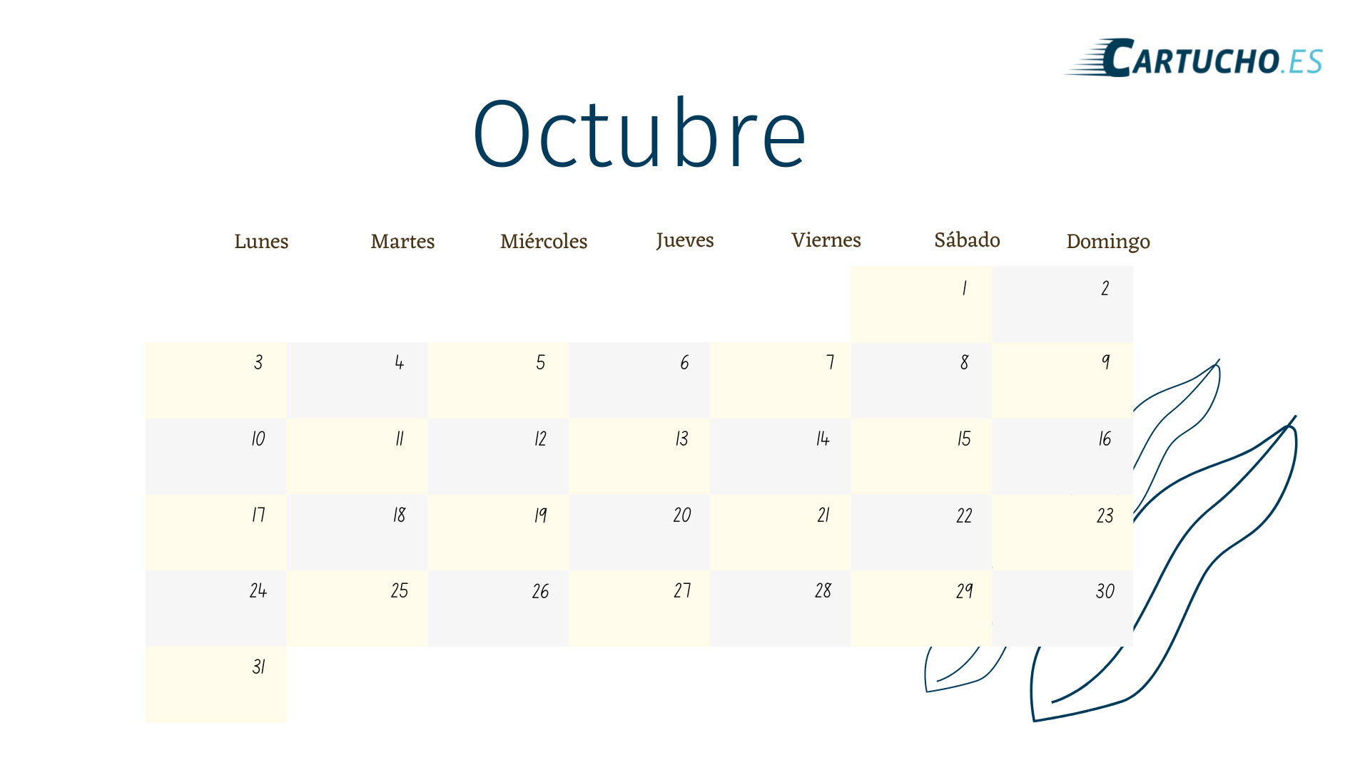 Calendario octubre 2022