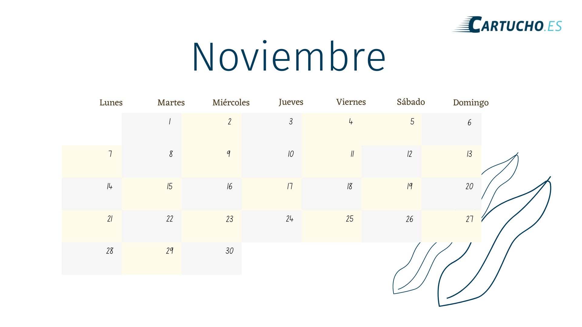 Calendario noviembre 2022