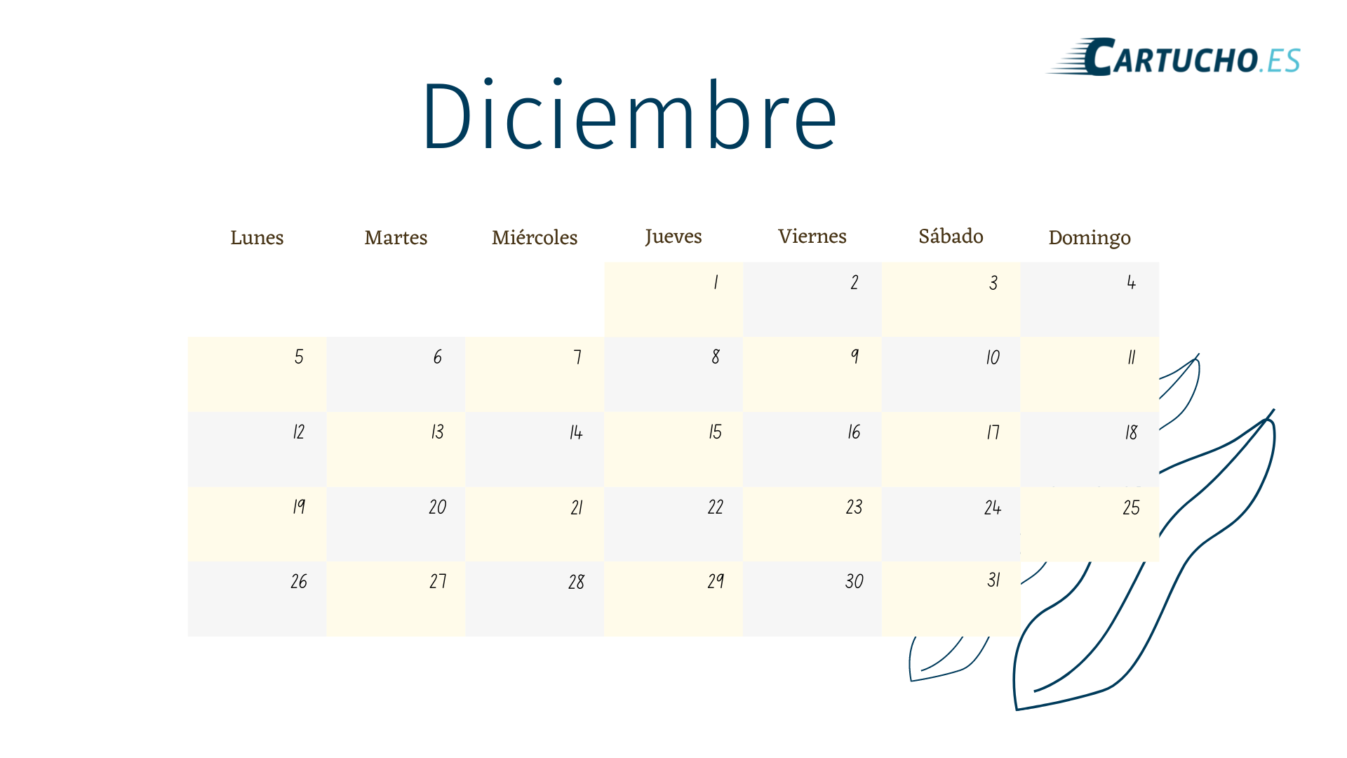 Calendario diciembre 2022