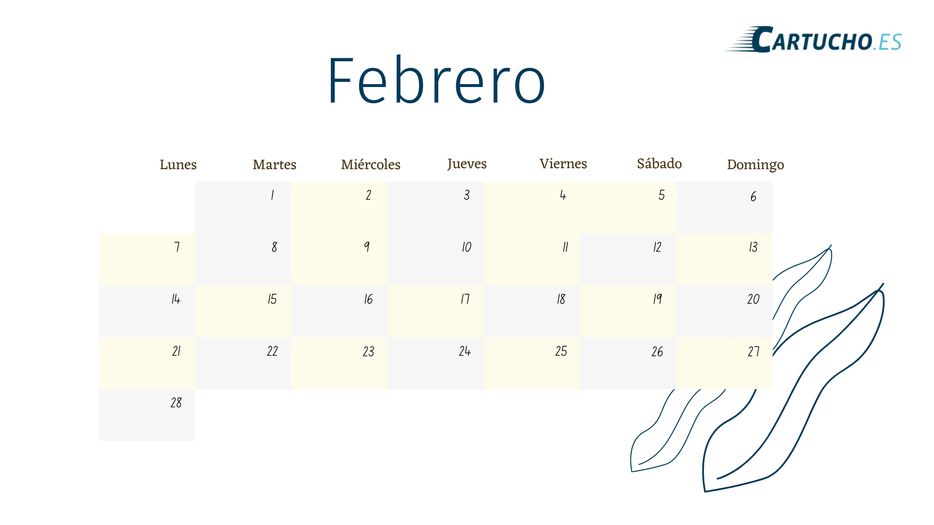 Calendario febrero 2022