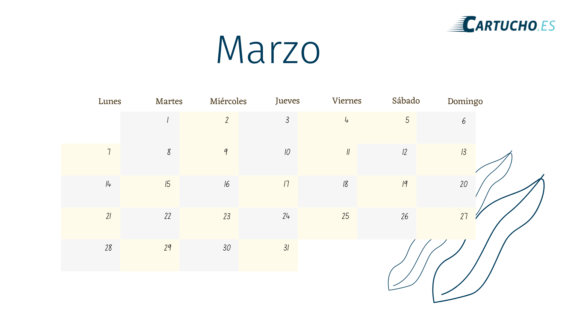 Calendario marzo 2022