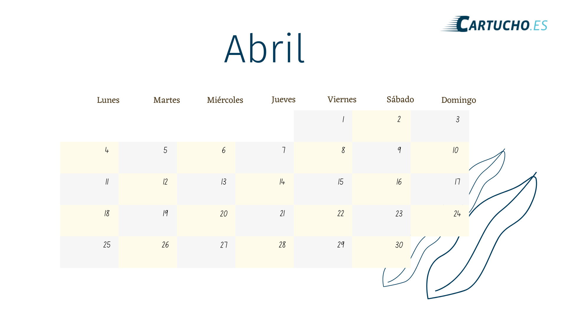 Calendario abril 2022