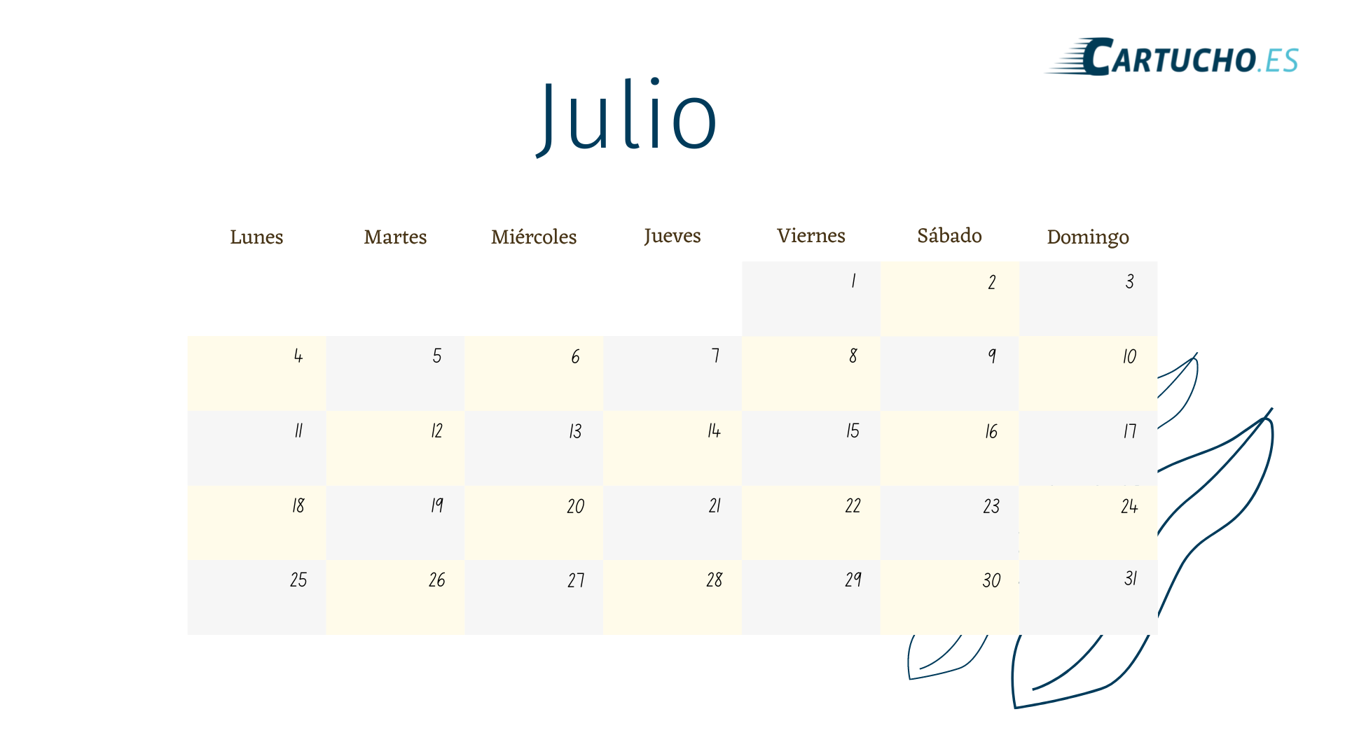 Calendario julio 2022